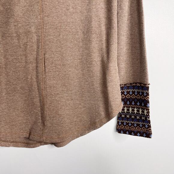 New Hem & Thread Brown Small Thermal Long Sleeve Henley Knit Cuff Cotton Waffle - Picture 5 of 9